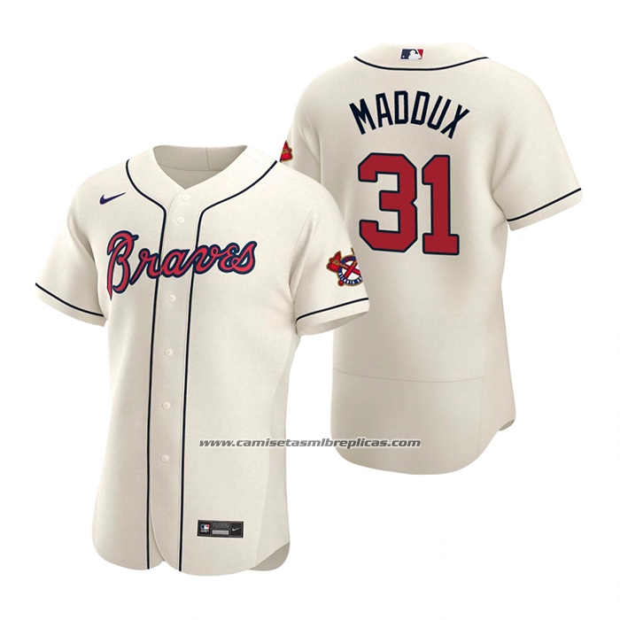 Camiseta Beisbol Hombre Atlanta Braves Greg Maddux Autentico 2020 Alterno Crema